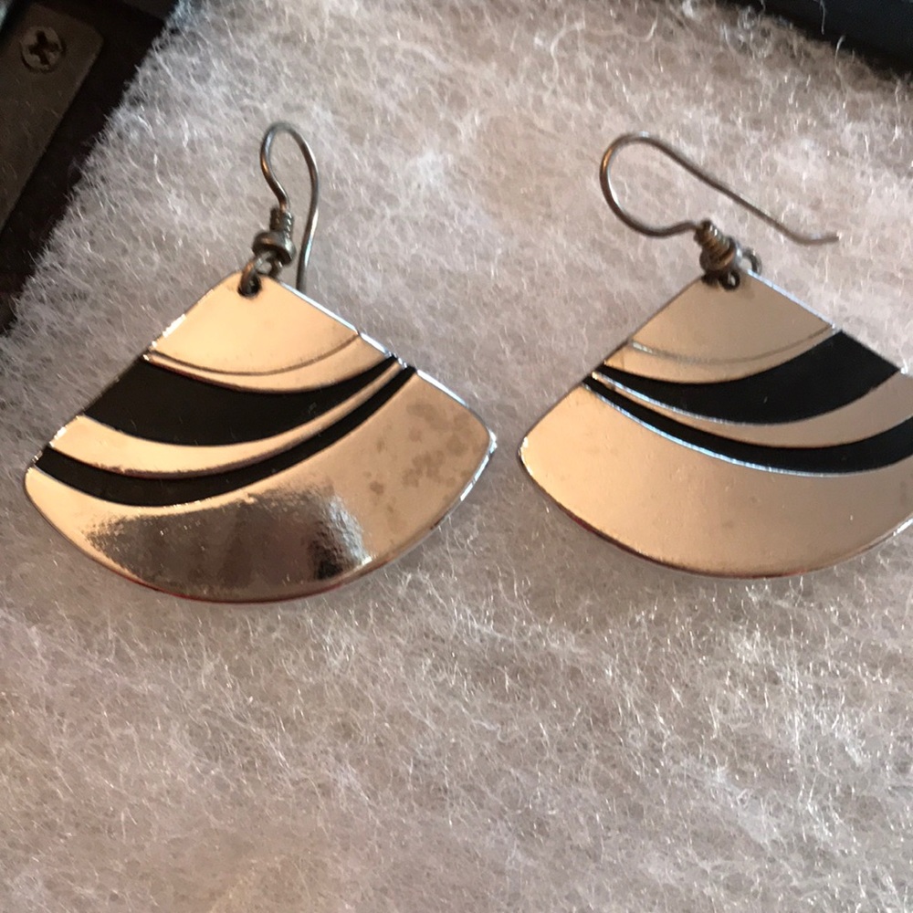 Vintage Laurel Burch signed earrings-silver/Black